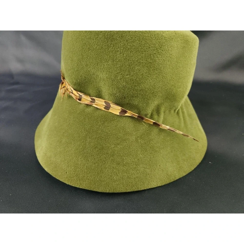 60s Vintage Pheasant feather Bucket Hat‎ ribbon Made In France Wool Felt